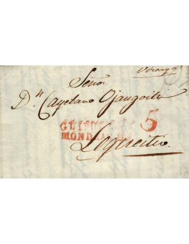 FA0783C, PREFILATELIA. 1833, 29 de julio. Sobrescrito circulado de Mondragon a Lequeitio