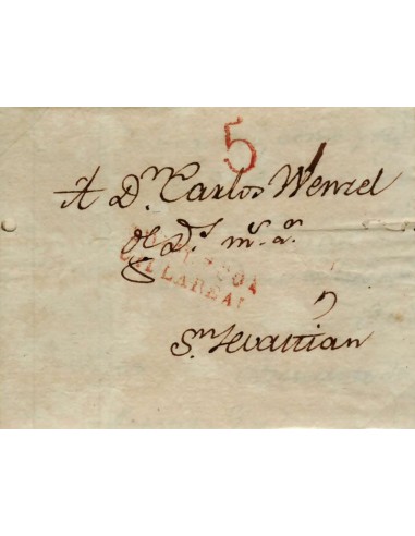 FA0783H, PREFILATELIA. 1824, 9 de octubre. Sobrescrito circulado de Villarreal a San Sebastián