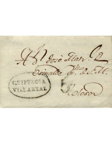 FA0783J, PREFILATELIA. 1833, 27 de febrero. Sobrescrito circulado de Azpeitia a Tolosa