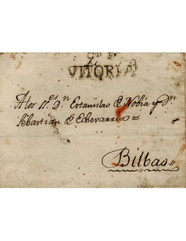 FA0783L, PREFILATELIA. 1808, 5 de febrero. Sobrescrito circulado de Vitoria a Bilbao