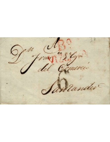 FA0784A, PREFILATELIA. 1830, 10 de julio. Sobrescrito circulado de Bilbao a Santander