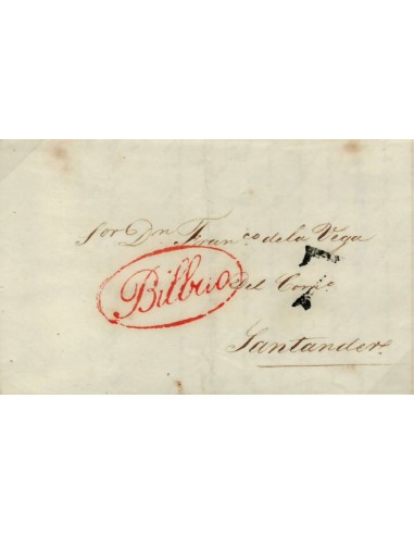 FA0784B, PREFILATELIA. 1841, 12 de mayo. Sobrescrito circulado de Bilbao a Santander