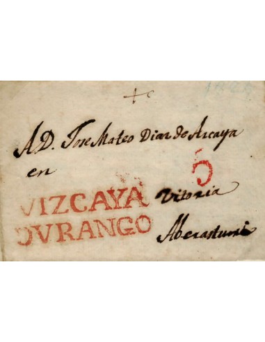 FA0784D, PREFILATELIA. 1824, 25 de diciembre. Sobrescrito circulado de Durango a Aberasturi