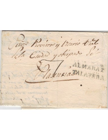 FA0787F, PREFILATELIA. 1844-45ca. Sobrescrito circulado de Almaraz a Plasencia, RR