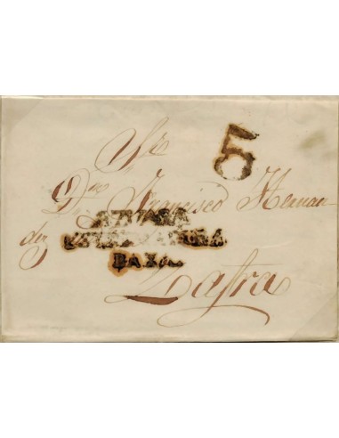 FA0787J, PREFILATELIA. 1845, 5 de mayo. Sobrescrito circulado de Azuaga a Zafra, RR