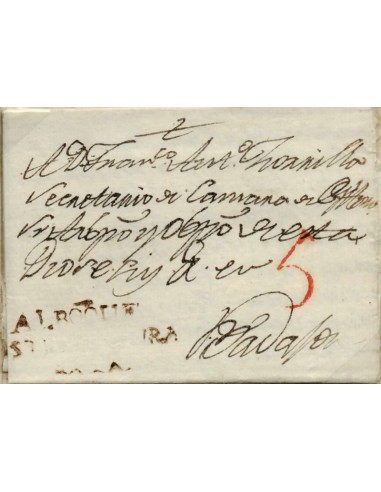 FA0787, PREFILATELIA. 1820, 18 de mayo. Sobrescrito circulado de Alburquerque a Badajoz, RRR