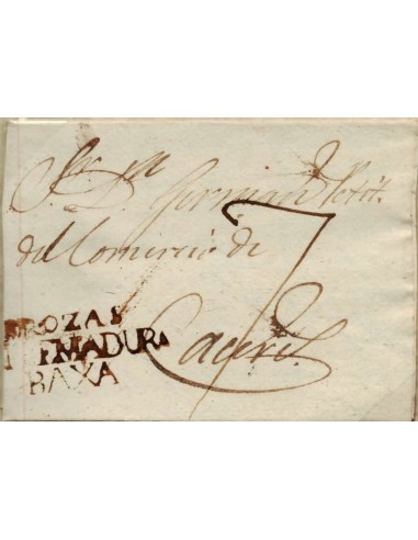 FA0788D, PREFILATELIA. 1836, 28 de marzo. Sobrescrito circulado de Brozas a Cáceres