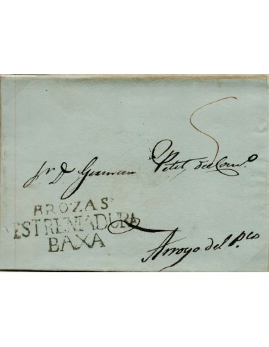 FA0788E, PREFILATELIA. 1844, 30 de abril. Sobrescrito circulado de Brozas a Arroyo del Puerco
