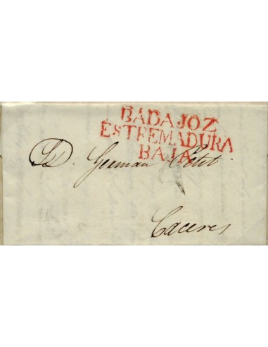 FA0788, PREFILATELIA. 1826, 24 de diciembre. Sobrescrito circulado de Badajoz a Cáceres