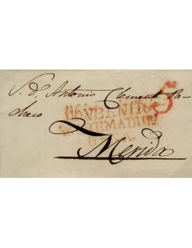 FA0789G, PREFILATELIA. 1838, 6 de marzo. Sobrescrito circulado de Don Benito a Mérida