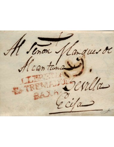 FA0789P, PREFILATELIA. 1818, 7 de marzo. Sobrescrito circulado de Llerena a Écija