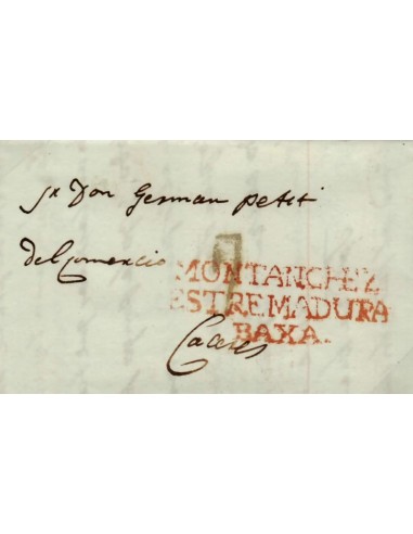 FA0790D, PREFILATELIA. 1838, 3 de agosto. Sobrescrito circulado de Montanchez a Cáceres