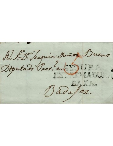FA0790R, PREFILATELIA. 1840, 8 de noviembre. Sobrescrito circulado de Segura de León a Badajoz