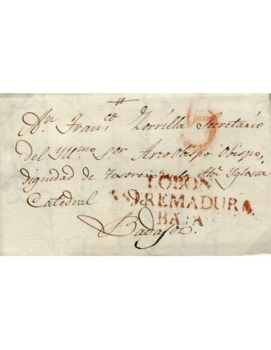 FA0790, PREFILATELIA. 1844, 27 de julio. Sobrescrito circulado de Lobón a Badajoz