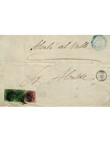 FA1073C, HISTORIA POSTAL. 1857, 7 de agosto. Pliego oficial remitido de Cádiz a Alcalá del Valle