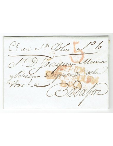 FA1799D, PREFILATELIA. 1837, 10 de septiembre. Sobrescrito circulado de Mérida a Badajoz