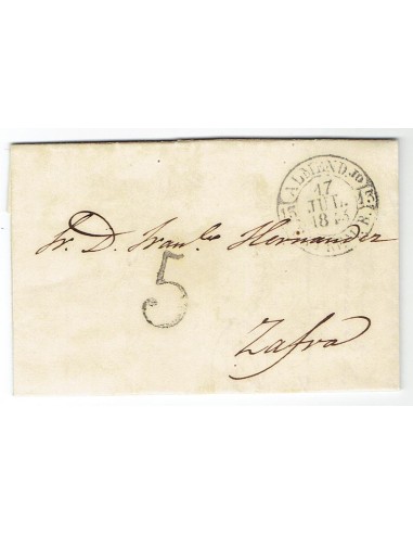 FA1800, PREFILATELIA. 1845, 17 de julio. Sobrescrito circulado de Almendralejo a Zafra