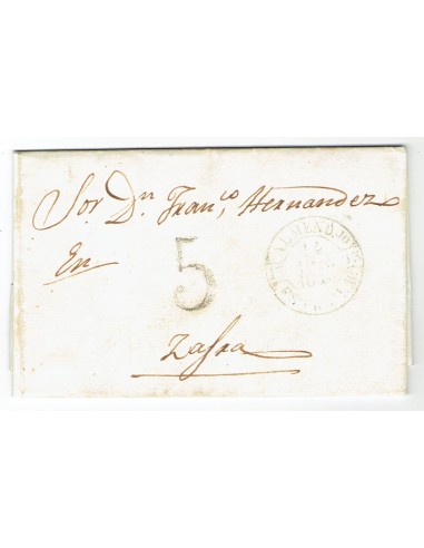 FA1801A, PREFILATELIA. 1845, 13 de junio. Sobrescrito circulado de Puebla del Prior a Zafra