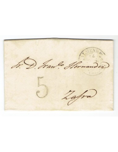 FA1801B, PREFILATELIA. 1845, 14 de junio. Sobrescrito circulado de Almendralejo a Zafra
