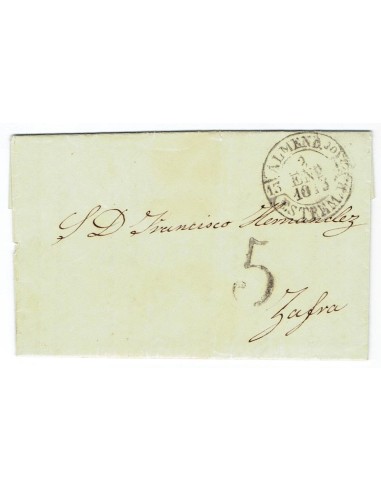 FA1801C, PREFILATELIA. 1845, 2 de enero. Sobrescrito circulado de Almendralejo a Zafra