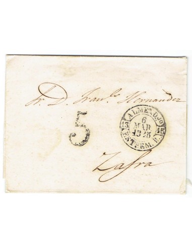 FA1801D, PREFILATELIA. 1845, 6 de marzo. Sobrescrito circulado de Almendralejo a Zafra