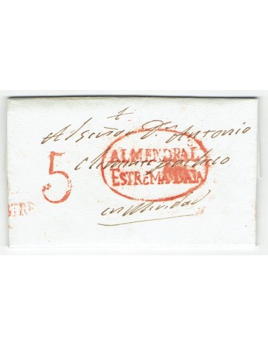 FA1802B, PREFILATELIA. 1839, 21 de septiembre. Sobrescrito circulado de Almendralejo a Mérida