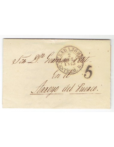 FA1803, PREFILATELIA. 1845, 2 de julio. Sobrescrito circulado de Badajoz a Arroyo del Puerco