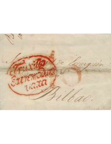 FA0791A, PREFILATELIA. 1827, 15 de diciembre. Sobrescrito circulado de Trujillo a Bilbao