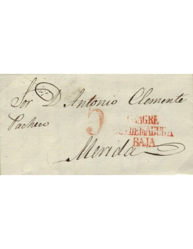 FA0791D, PREFILATELIA. 1837, 16 de enero. Sobrescrito circulado de Usagre a Mérida