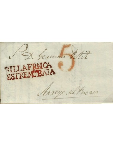 FA0791H, PREFILATELIA. 1843, 23 de mayo. Sobrescrito circulado de Villafranca de los Barros a Arroyo del Puerco