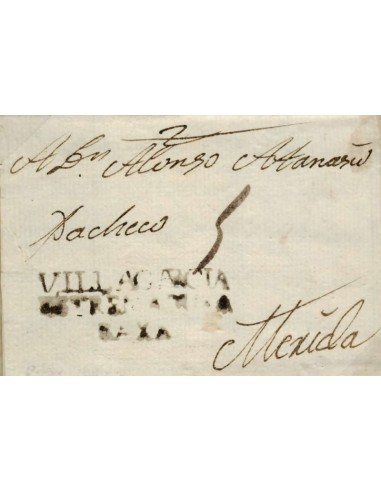FA0791J, PREFILATELIA. 1806, 7 de agosto. Sobrescrito circulado de Villagarcía a Mérida