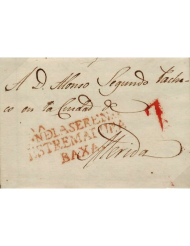 FA0791K, PREFILATELIA. 1828, 9 de junio. Sobrescrito circulado de Villanueva de la Serena a Mérida