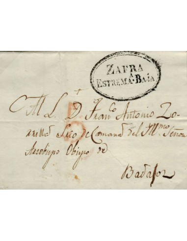 FA0791P, PREFILATELIA. 1834, 18 de febrero. Sobrescrito circulado de Zafra a Badajoz