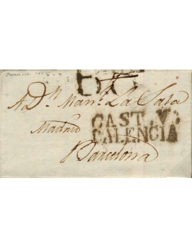 FA0793H, PREFILATELIA. 1804, 5 de mayo. Sobrescrito circulado de Palencia a Barcelona
