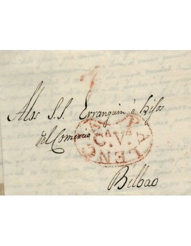 FA0793I, PREFILATELIA. 1832, 14 de diciembre. Sobrescrito circulado de Palencia a Bilbao