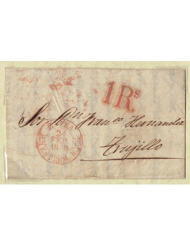 FA1898D, PREFILATELIA. 1848, 24 de febrero. Sobrescrito circulado de Zafra a Trujillo