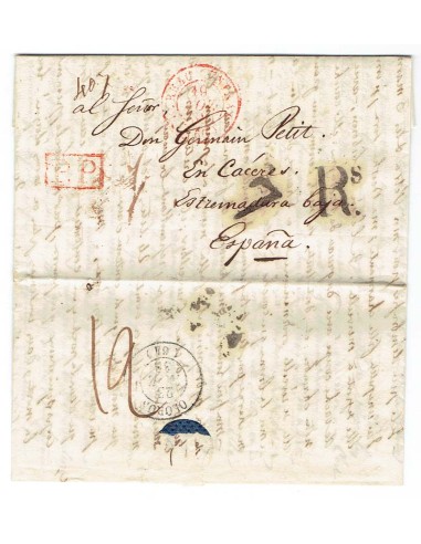 FA1900A, PREFILATELIA. 1838, 19 de noviembre. Sobrescrito circulado de Paris a Cáceres