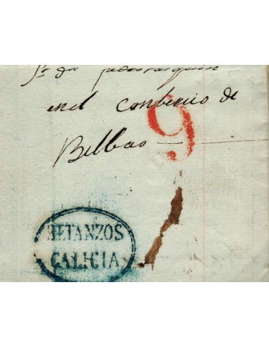 FA0797B, PREFILATELIA. 1840, 28 de julio. Sobrescrito circulado de Betanzos a Bilbao