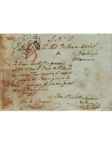 FA0797F, PREFILATELIA. 1842, 5 de octubre. Plica circulada de Carballino a Coruña, RRR