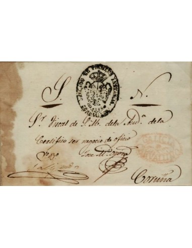 FA0797H, PREFILATELIA. 1853, 18 de junio. Plica judicial circulada de Carballino a Coruña