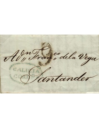 FA0797M, PREFILATELIA. 1828, 12 de abril. Sobrescrito circulado de Coruña a Santander