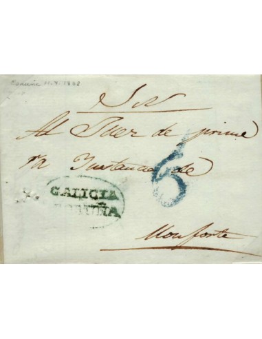 FA0797N, PREFILATELIA. 1838, 11 de julio. Sobrescrito circulado de Coruña a Monforte