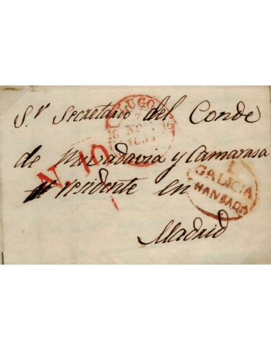 FA0797O, PREFILATELIA. 1850, 1 de noviembre. Sobrescrito circulado de Chantada a Madrid