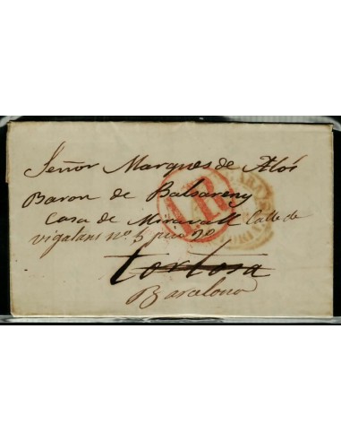 FA1669B, PREFILATELIA. 1846, mes de octubre. Sobrescrito circulado de Vergara a Tortosa y reexpedido a Barcelona