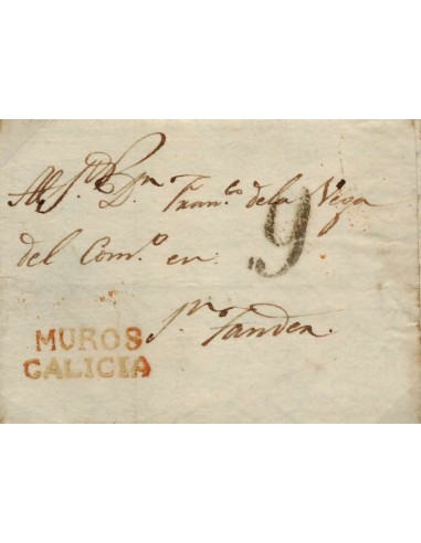 FA0798J. PREFILATELIA. 1835, 1 de marzo. Sobrescrito circulado de Muros a Santander