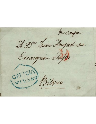 FA0801E. PREFILATELIA. 1832, 17 de abril. Sobrescrito circulado de Vivero a Bilbao