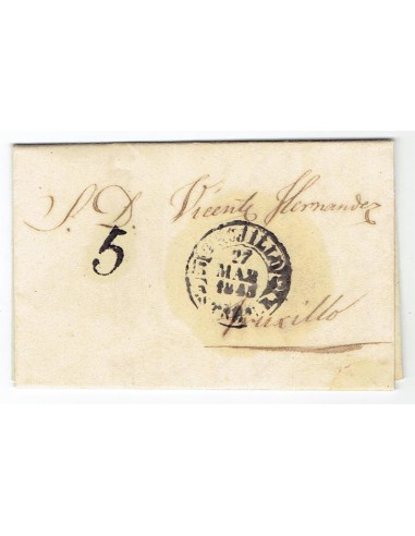 FA1804B. PREFILATELIA. 1845, 26 de marzo. Sobrescrito circulado de Logrosan a Trujillo
