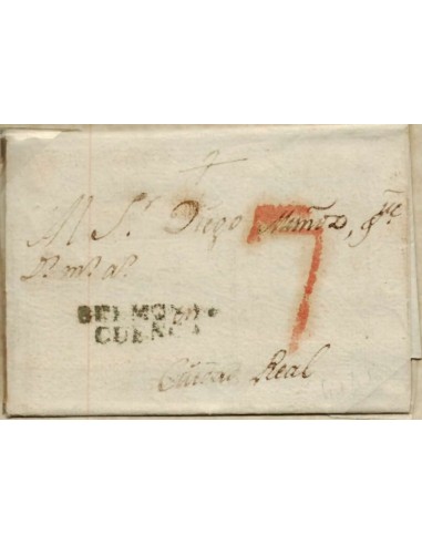 FA0803B. PREFILATELIA. 1814, 31 de enero. Sobrescrito circulado de Belmonte a Ciudad Real