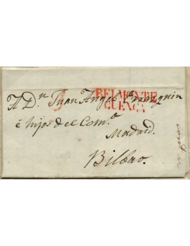 FA0803C. PREFILATELIA. 1832, 22 de julio. Sobrescrito circulado de Belmonte a Bilbao