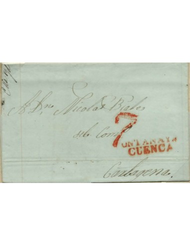 FA0803I. PREFILATELIA. 1841, 20 de enero. Sobrescrito circulado de Ontanaya a Cartagena